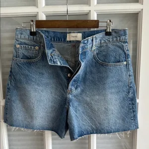 Triarchy Denim Shorts 29 Raw Hem Button Fly Plant Based Plastic Free 4&quot; inseam