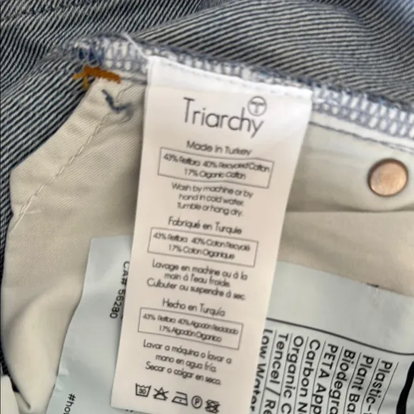 Triarchy Denim Shorts 29 Raw Hem Button Fly Plant Based Plastic Free 4&quot; inseam