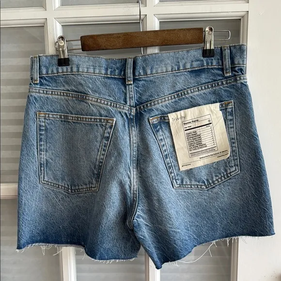 Triarchy Denim Shorts 29 Raw Hem Button Fly Plant Based Plastic Free 4&quot; inseam