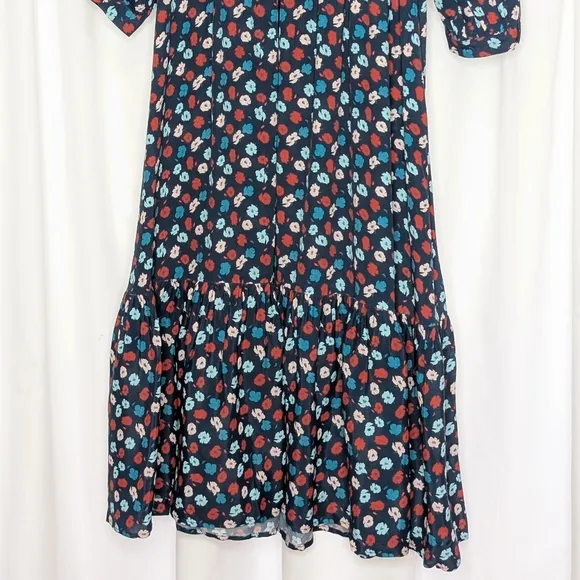 Tucker NYC Juliette Dress Midnight Cherry Poppies Micro in Silk Crepe de Chine