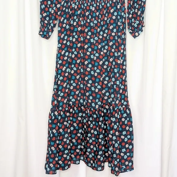 Tucker NYC Juliette Dress Midnight Cherry Poppies Micro in Silk Crepe de Chine