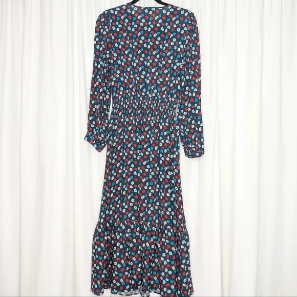 Tucker NYC Juliette Dress Midnight Cherry Poppies Micro in Silk Crepe de Chine