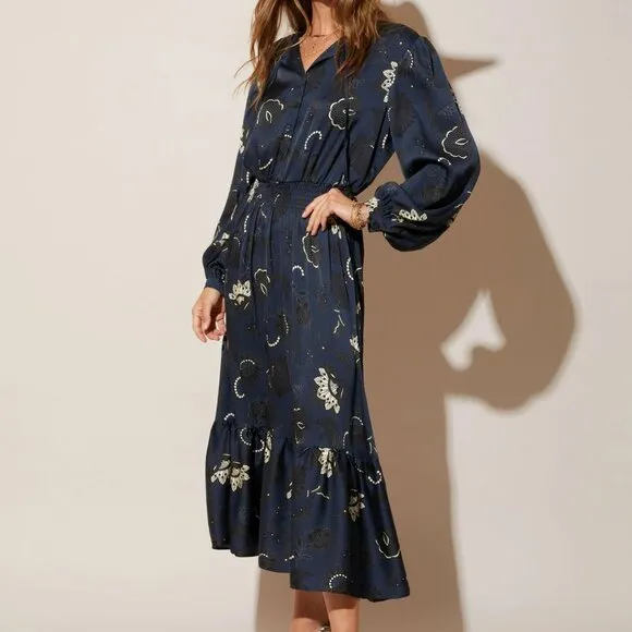 Tucker~new~Juliette Silk Crepe de Chine Tiered Ruffle Midi Dress in size Medium
