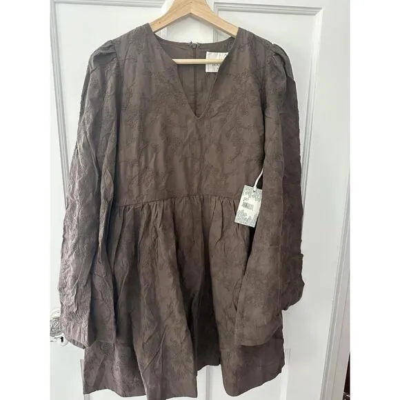 Tuckernuck Hyacinth House Brown Becca Bell Sleeved Mini Dress NWT Medium M