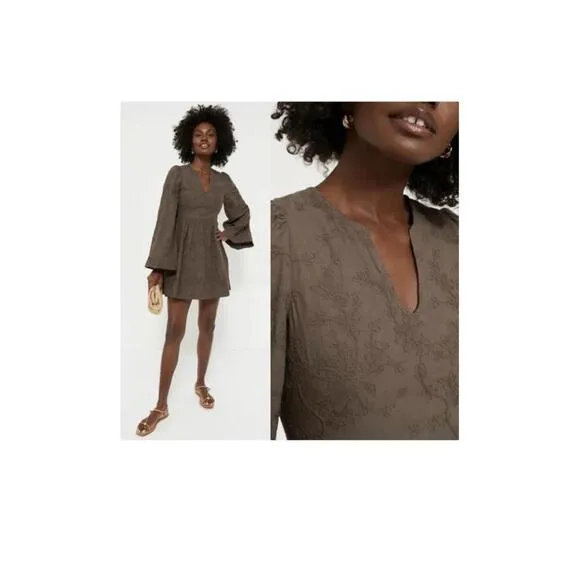 Tuckernuck Hyacinth House Brown Becca Bell-Sleeved Mini Dress NWT Small S