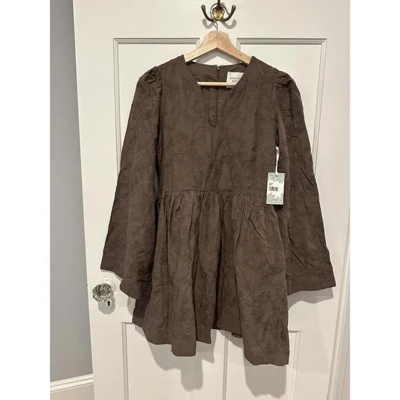 Tuckernuck Hyacinth House Brown Becca Bell-Sleeved Mini Dress NWT Small S