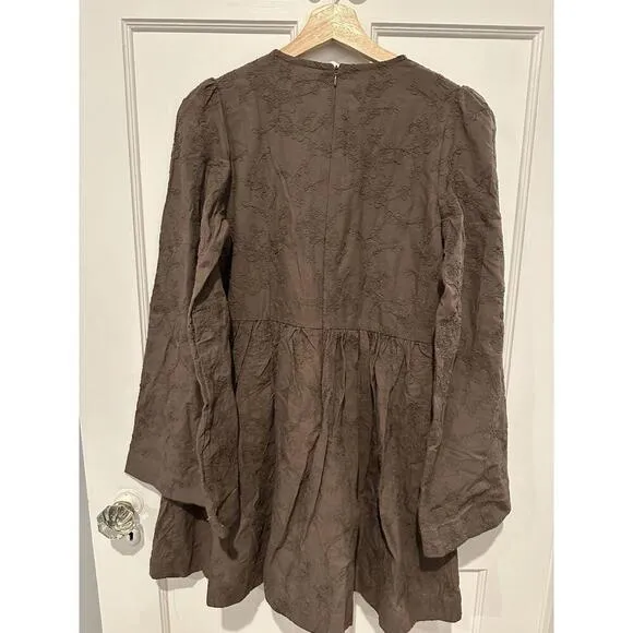 Tuckernuck Hyacinth House Brown Becca Bell-Sleeved Mini Dress NWT Small S