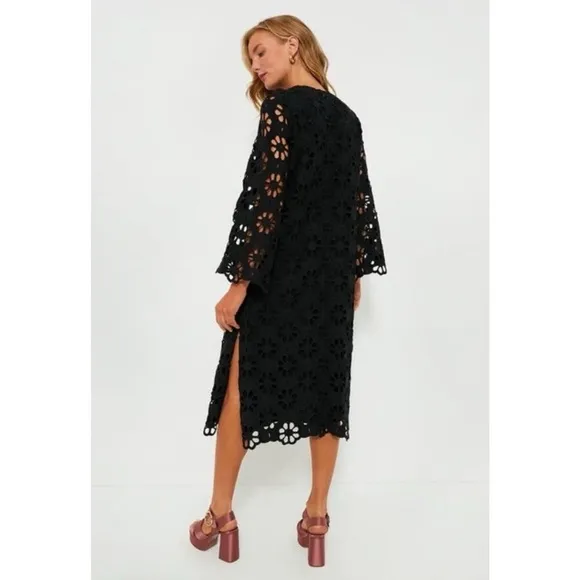 Tuckernuck Noir Eyelet Hutton Long Sleeve Cotton Formal Midi Dress Small NWT