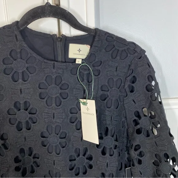 Tuckernuck Noir Eyelet Hutton Long Sleeve Cotton Formal Midi Dress Small NWT