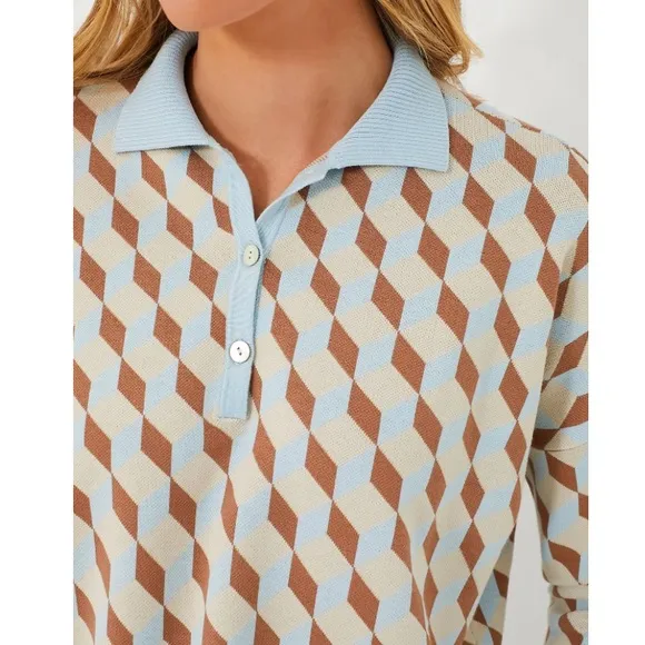 Tuckernuck Ocean Spray Knit Geo Clayton Polo Size XL/XXL nwt
