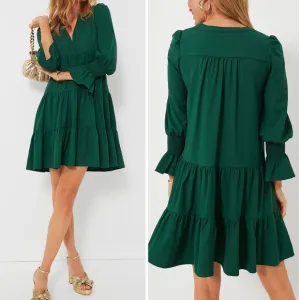 Tuckernuck Pomander Place Crepe Kenzo Dress in Hunter Green