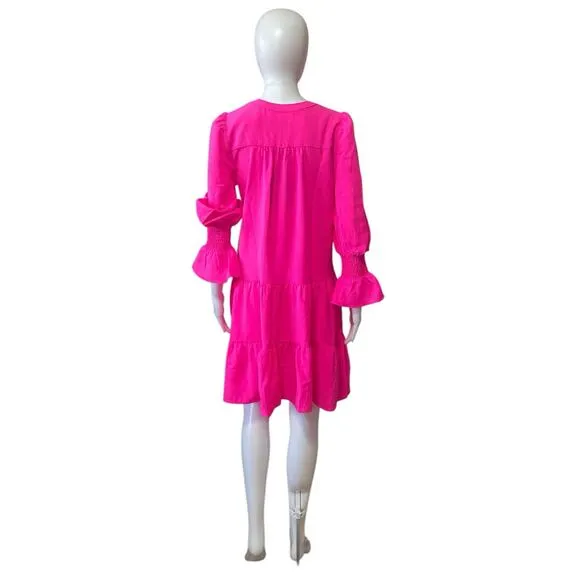Tuckernuck POMANDER PLACE Electric Pink Crepe Kenzo Dress Long Sleeve size XS