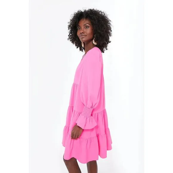 Tuckernuck POMANDER PLACE Electric Pink Crepe Kenzo Dress Long Sleeve size XS