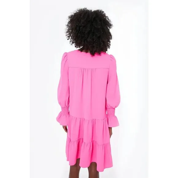 Tuckernuck POMANDER PLACE Electric Pink Crepe Kenzo Dress Long Sleeve size XS
