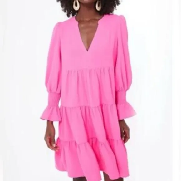 Tuckernuck Pomander Place Electric Pink Crepe Kenzo Dress NWT Extra Small XS