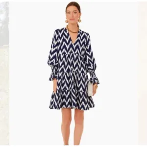Tuckernuck Pomander Place Navy Ikat Kenzo Dress XS Fits Size S Tiered