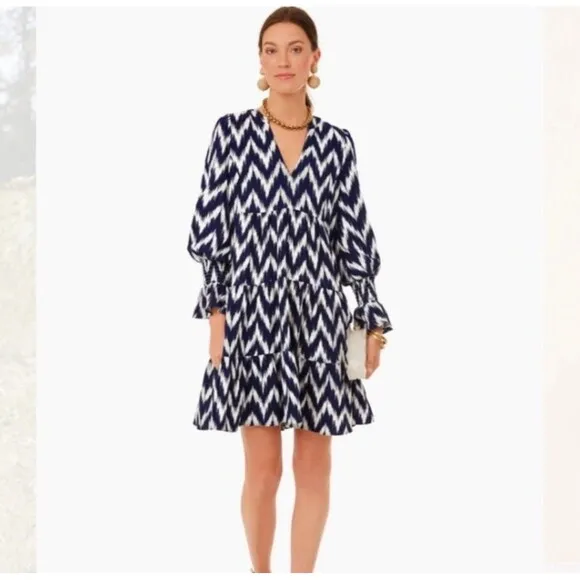 Tuckernuck Pomander Place Navy Ikat Kenzo Dress XS Fits Size S Tiered