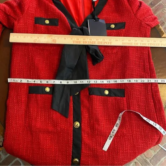 Tuckernuck POMANDER PLACE Red Coco Tweed Bow Dress size large nwt old money