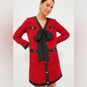Tuckernuck POMANDER PLACE Red Coco Tweed Bow Dress size large nwt old money