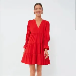 Tuckernuck Pomander Place Red Crepe Kenzo Dress Size Small Long Sleeve