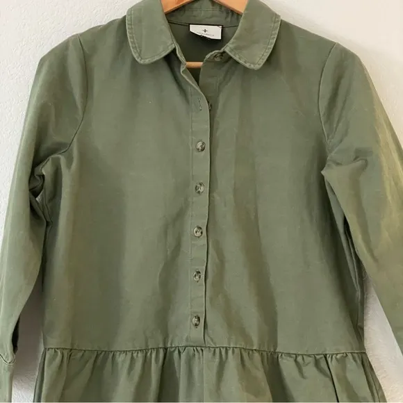 Tuckernuck Stretch Twill Hayes Shirt Dress Jade Green Pockets Collar Minimalist