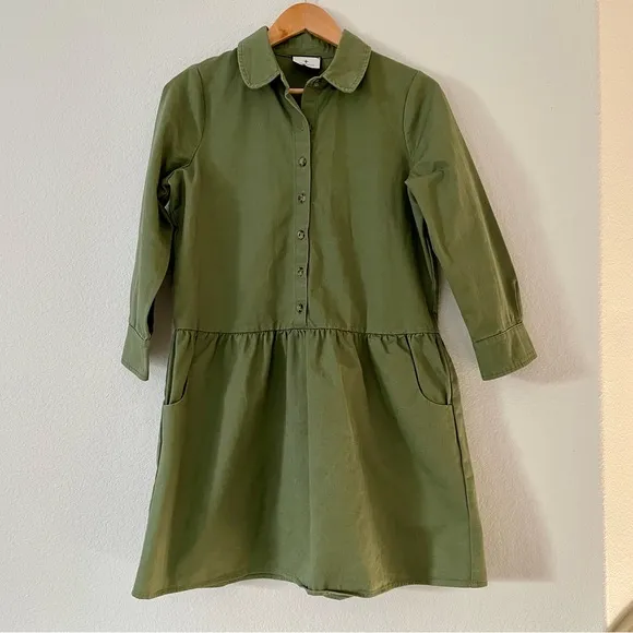 Tuckernuck Stretch Twill Hayes Shirt Dress Jade Green Pockets Collar Minimalist