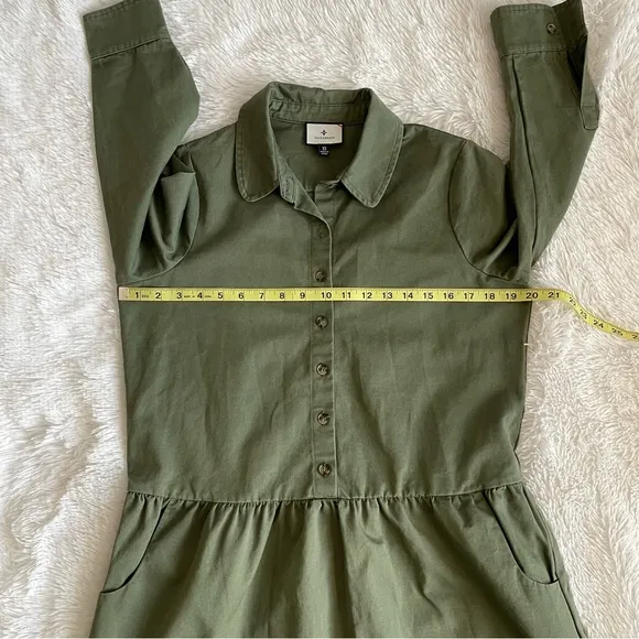 Tuckernuck Stretch Twill Hayes Shirt Dress Jade Green Pockets Collar Minimalist