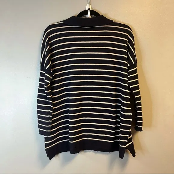 Tuckernuck Sweater Navy &amp; White Striped Clayton 3/4 Sleeve Knit Polo Sz XS/S GUC