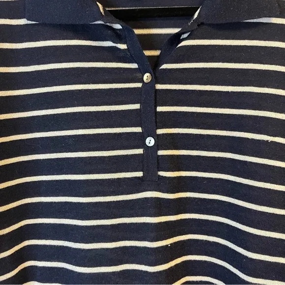Tuckernuck Sweater Navy &amp; White Striped Clayton 3/4 Sleeve Knit Polo Sz XS/S GUC