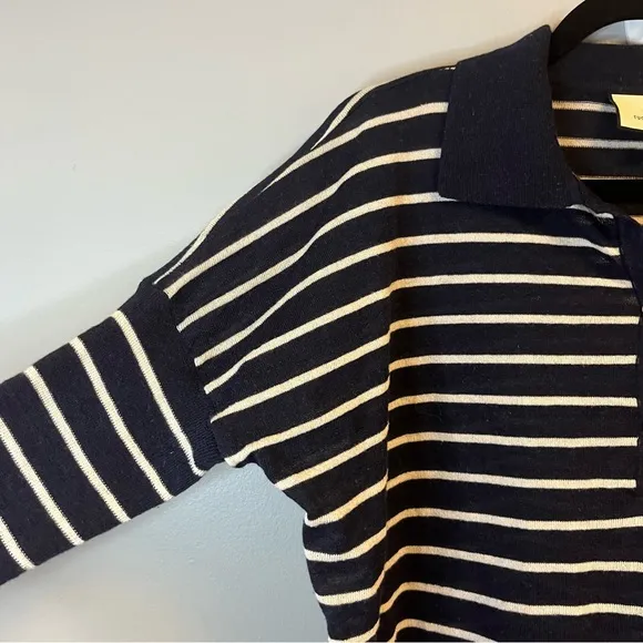 Tuckernuck Sweater Navy &amp; White Striped Clayton 3/4 Sleeve Knit Polo Sz XS/S GUC