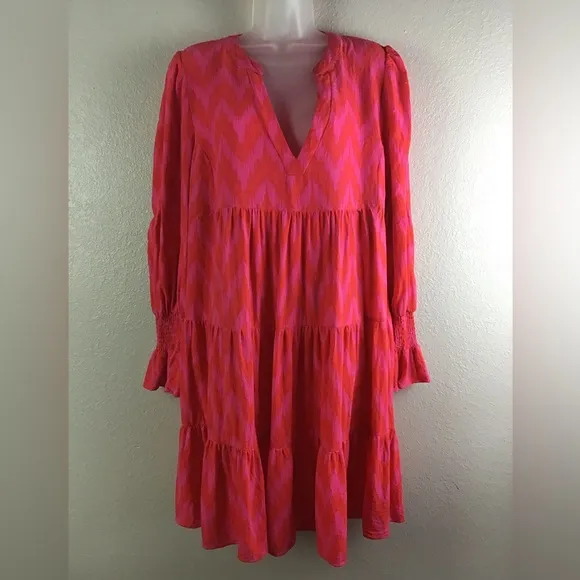 TUKERNUK POMANDER PLACE Hot Pink Ikat Kenzo Dress Size 3XL