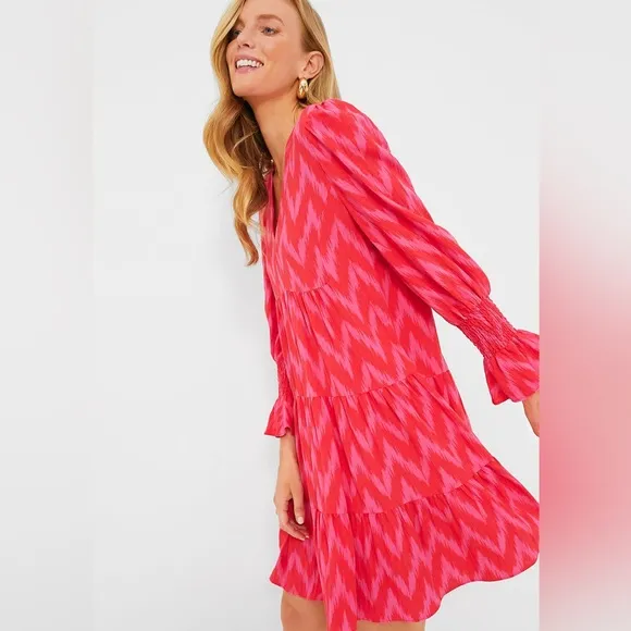 TUKERNUK POMANDER PLACE Hot Pink Ikat Kenzo Dress Size 3XL