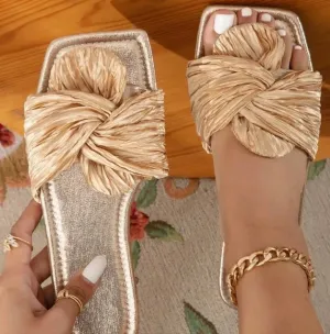 Twist Detail Metallic Slide Sandals