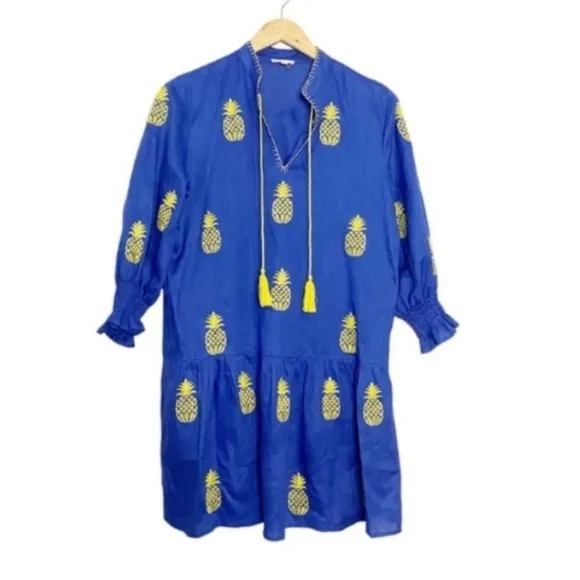 TYLER BOE Niki Embroidered Linen Dress Pineapple NWOT