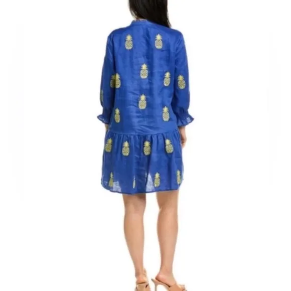 TYLER BOE Niki Embroidered Linen Dress Pineapple NWOT
