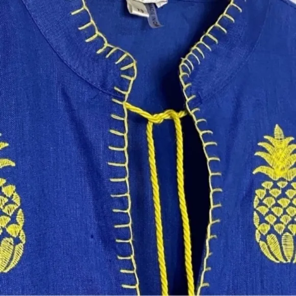 TYLER BOE Niki Embroidered Linen Dress Pineapple NWOT