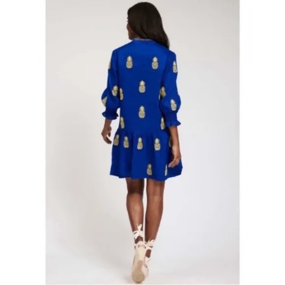 TYLER BOE Niki Embroidered Linen Dress Pineapple NWOT
