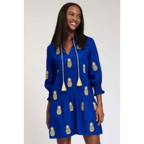 TYLER BOE Niki Embroidered Linen Dress Pineapple NWOT