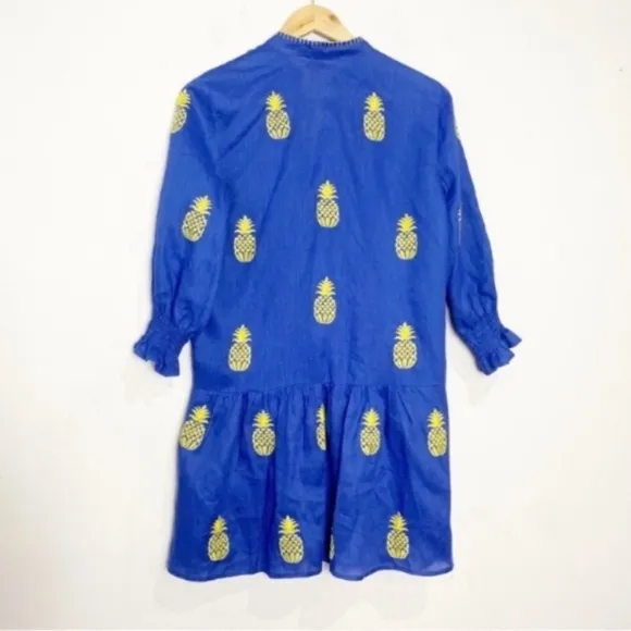 TYLER BOE Niki Embroidered Linen Dress Pineapple NWOT