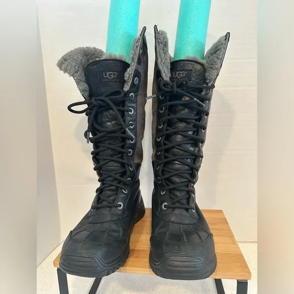 UGG Adirondack Tall Black Leather Waterproof eVent Snow Boots Size US 6 Women