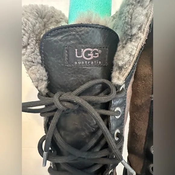 UGG Adirondack Tall Black Leather Waterproof eVent Snow Boots Size US 6 Women
