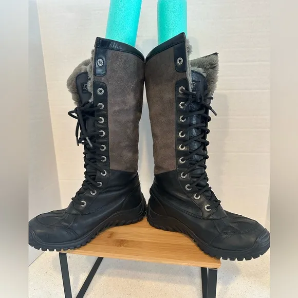 UGG Adirondack Tall Black Leather Waterproof eVent Snow Boots Size US 6 Women
