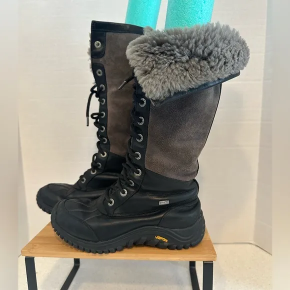 UGG Adirondack Tall Black Leather Waterproof eVent Snow Boots Size US 6 Women