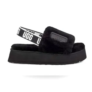 UGG Black Platform Disco Slides with Fuzzy Strap Women’s Size 7