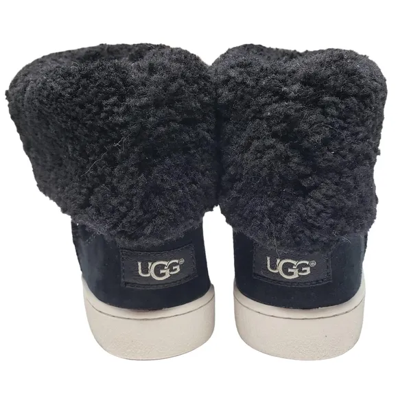 UGG | Boho Casual Black Suede Leather Wool Lined Ankle Bootie Sneakers Women's 8