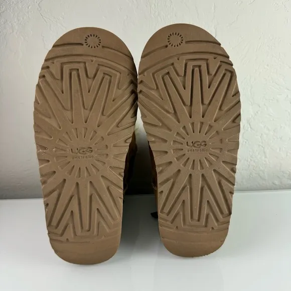Ugg Boots Bailey Bow Chestnut Solid Brown Tan Pull‎ On Winter Snow Leather Suede