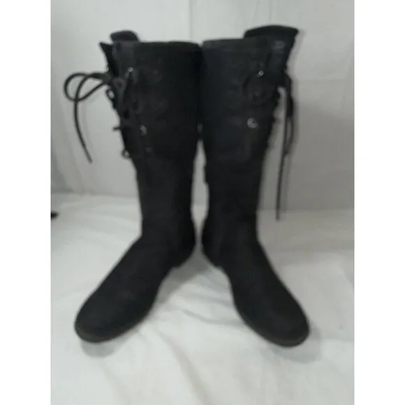 Ugg Elsa Tall Black Waterproof Leather Sherpa Lined Women Boots Sz 7
