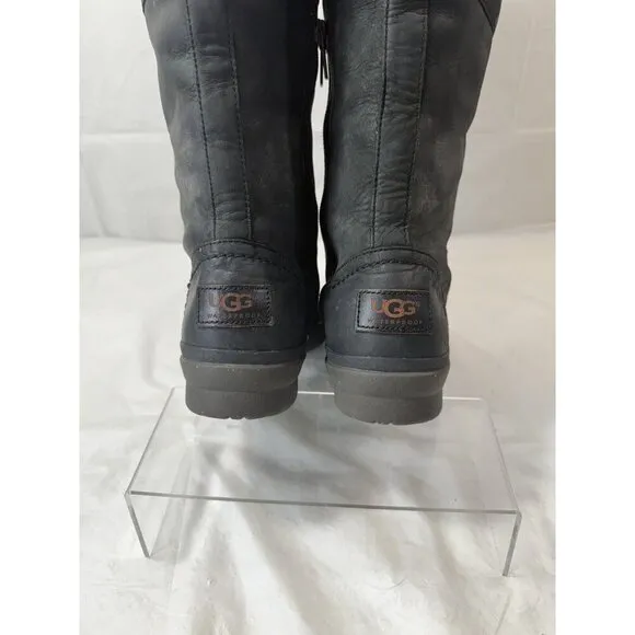 Ugg Elsa Tall Black Waterproof Leather Sherpa Lined Women Boots Sz 7