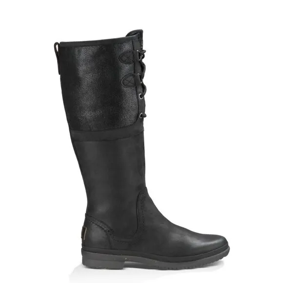 Ugg Elsa Tall Black Waterproof Leather Sherpa Lined Women Boots Sz 7