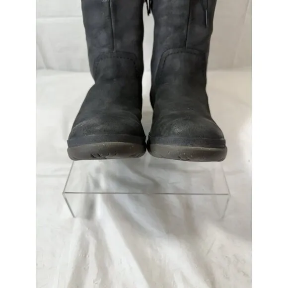 Ugg Elsa Tall Black Waterproof Leather Sherpa Lined Women Boots Sz 7